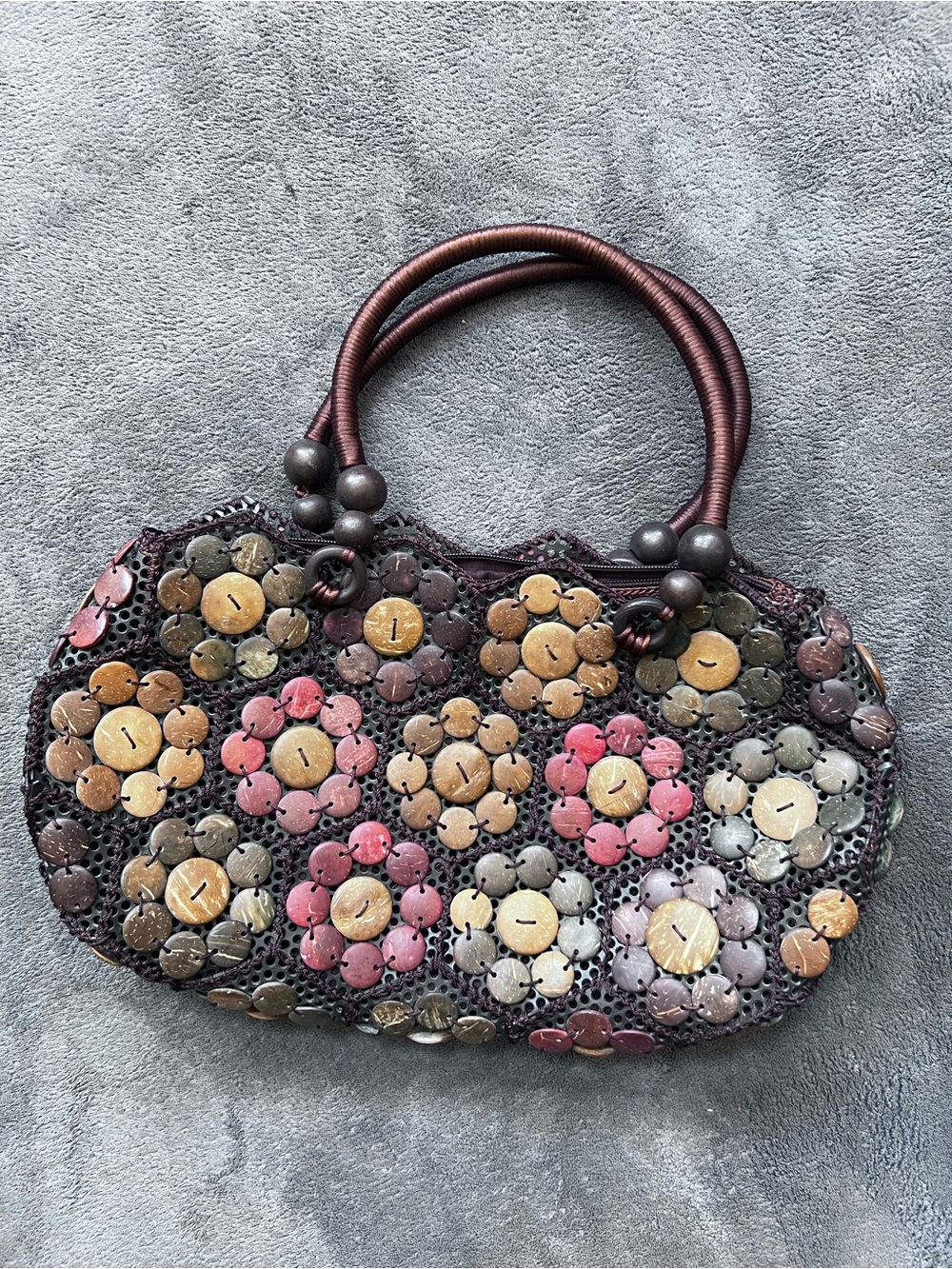 Handcrafted Multicolor Floral Button Tote Bag
